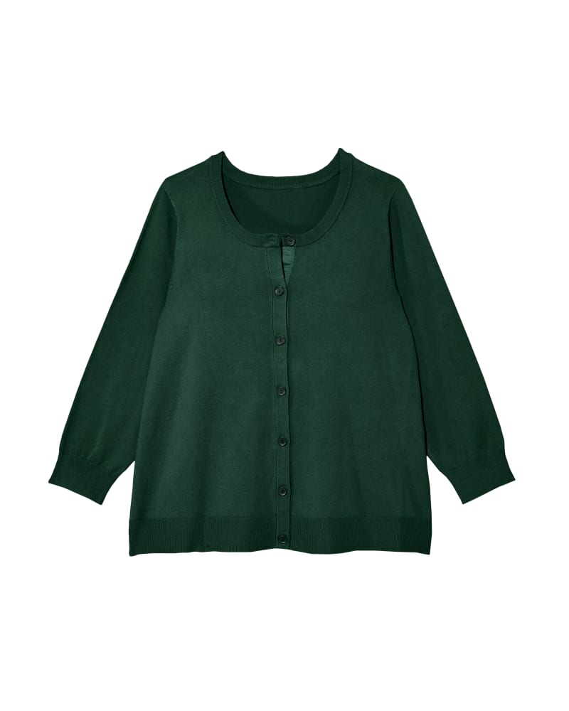 Front of plus size Avery 3/4 Sleeve Crew Neck Cardigan by Ryan Wythe | Dia&Co | dia_product_style_image_id:119845